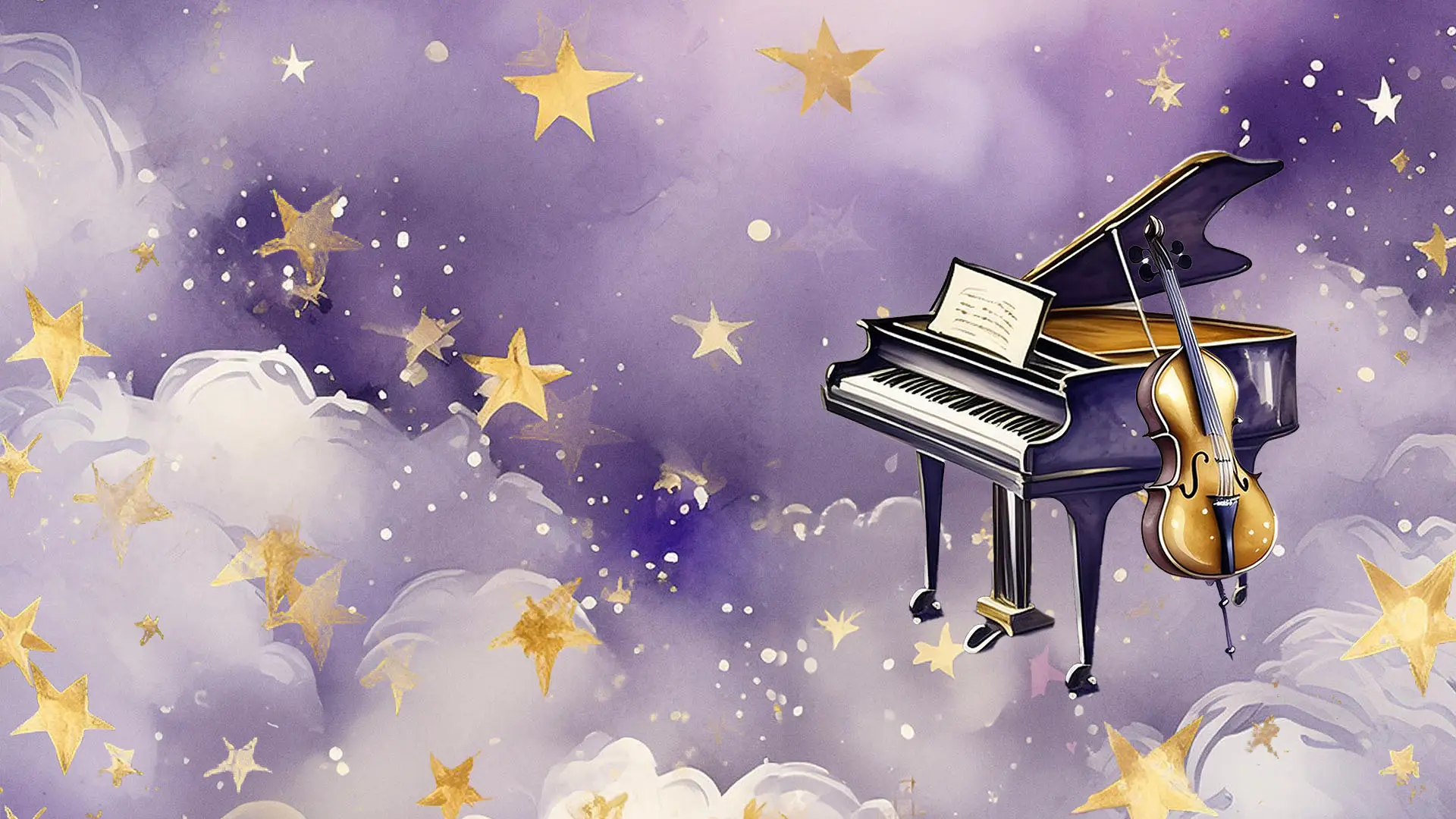 Piano & violin over starry night clouds